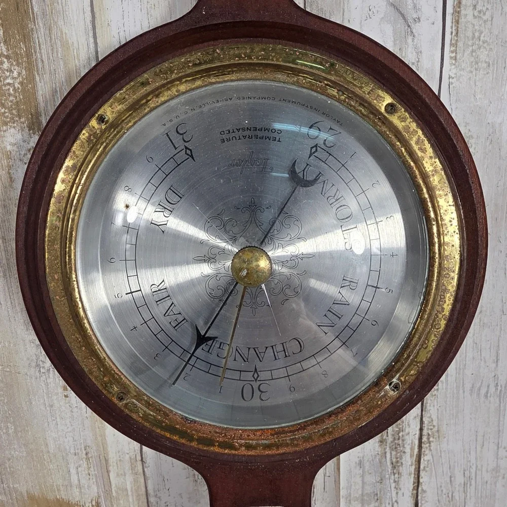 VTG Taylor Mahogany Banjo Wood Weather Station Barometer Thermometer Mid Century